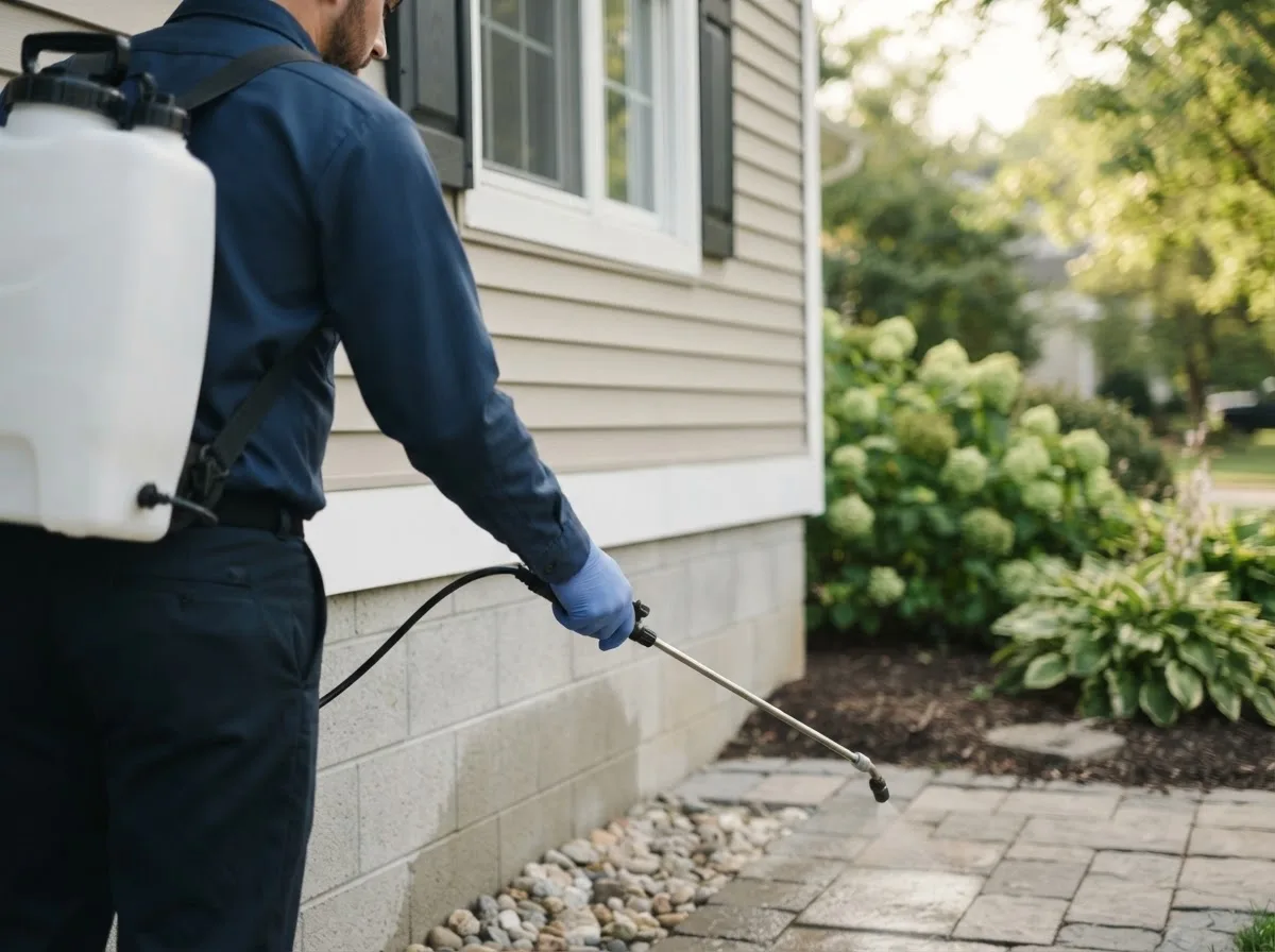 Pest control technician inspecting a home in Stoneville, NC